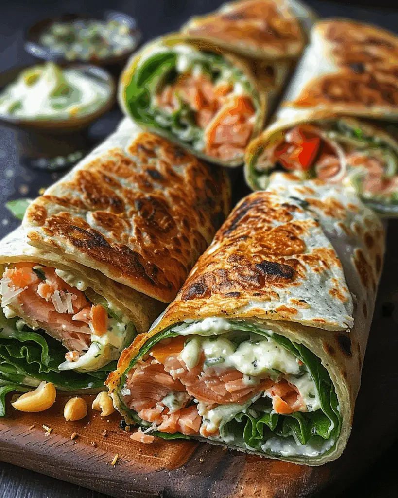 Crispy Salmon Caesar Salad Wraps