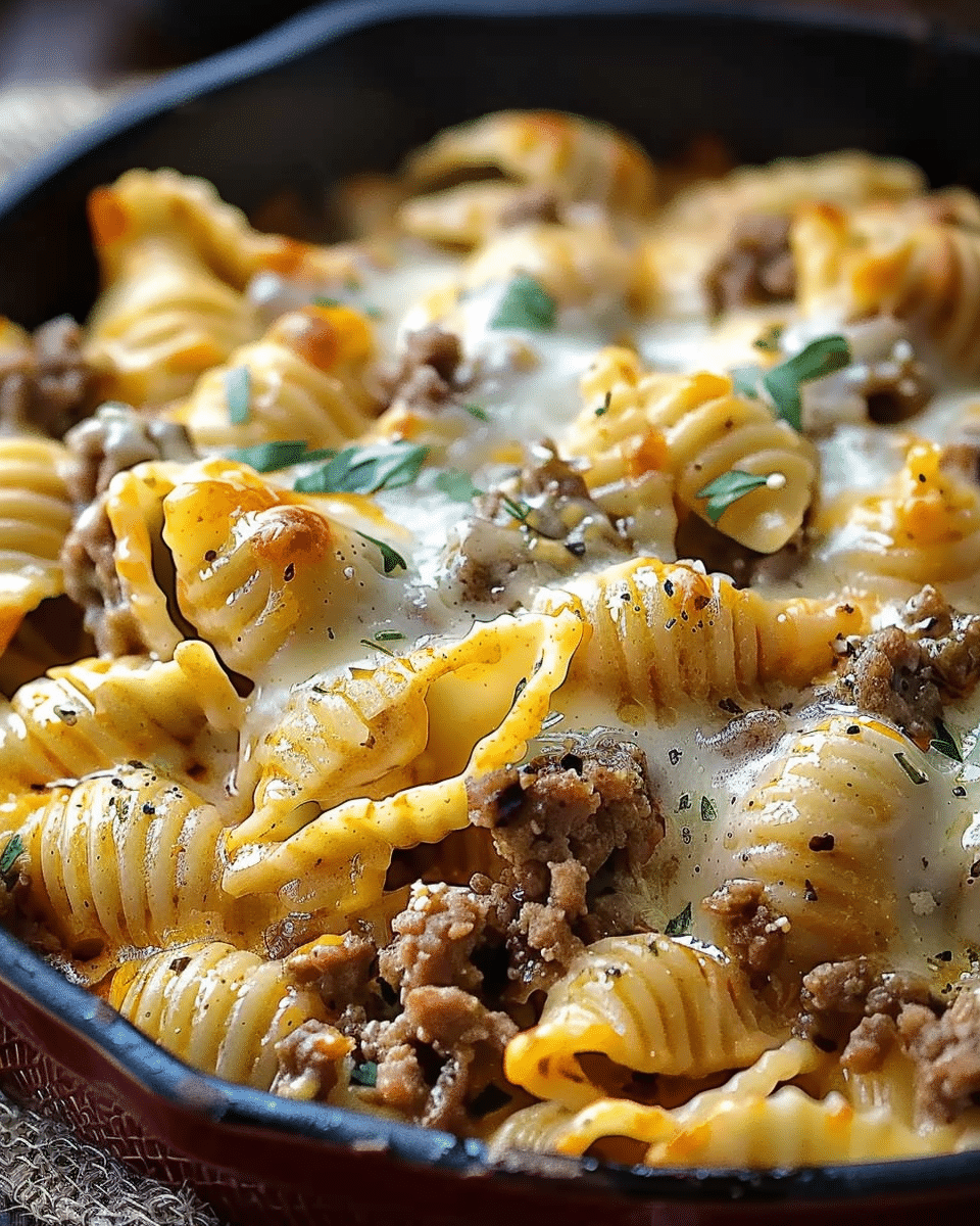 Crockpot Cheesy Ranch Beef Pasta Shells