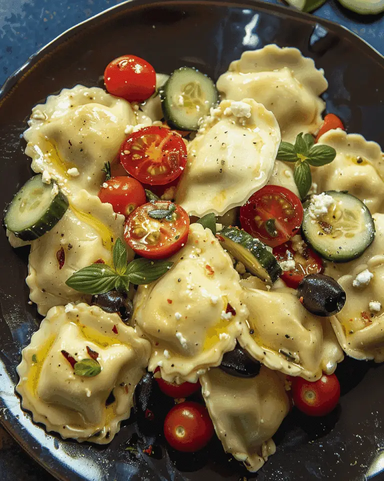 Feta Ravioli With Cherry Tomatoes and Cucumber