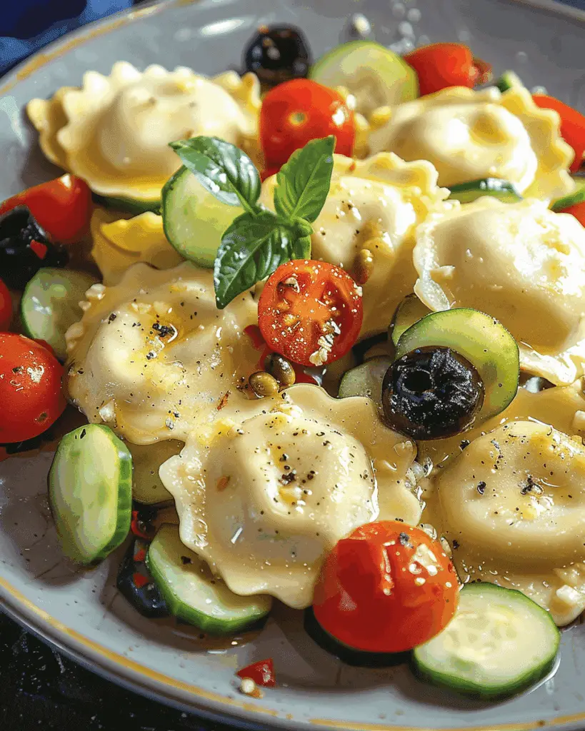 Feta Ravioli With Cherry Tomatoes and Cucumber