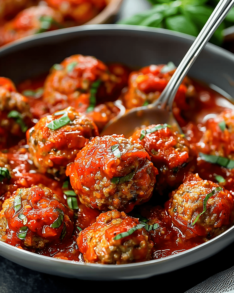 Juicy Baked Meatballs in Marinara Sauce