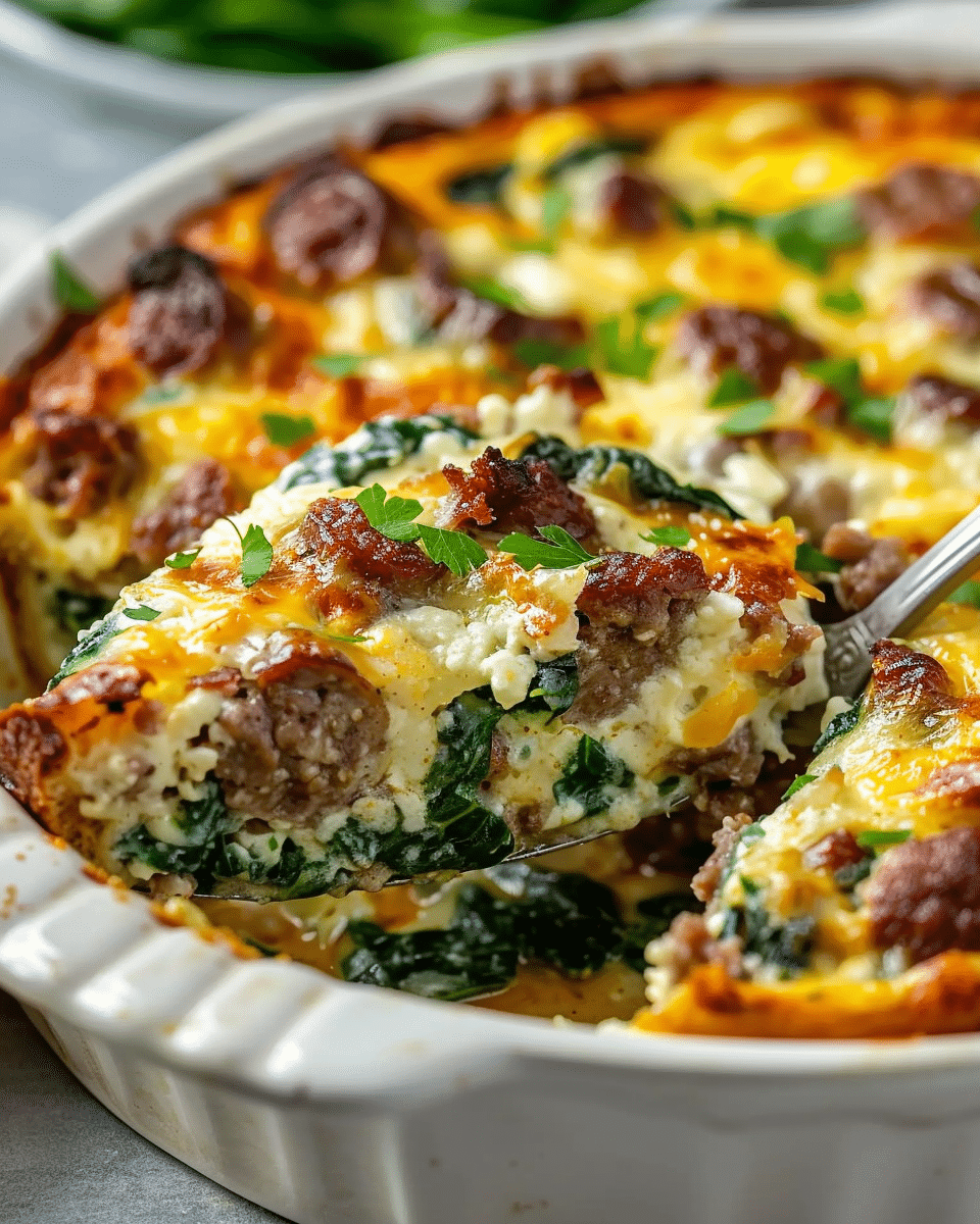 Keto Sausage Spinach Breakfast Casserole