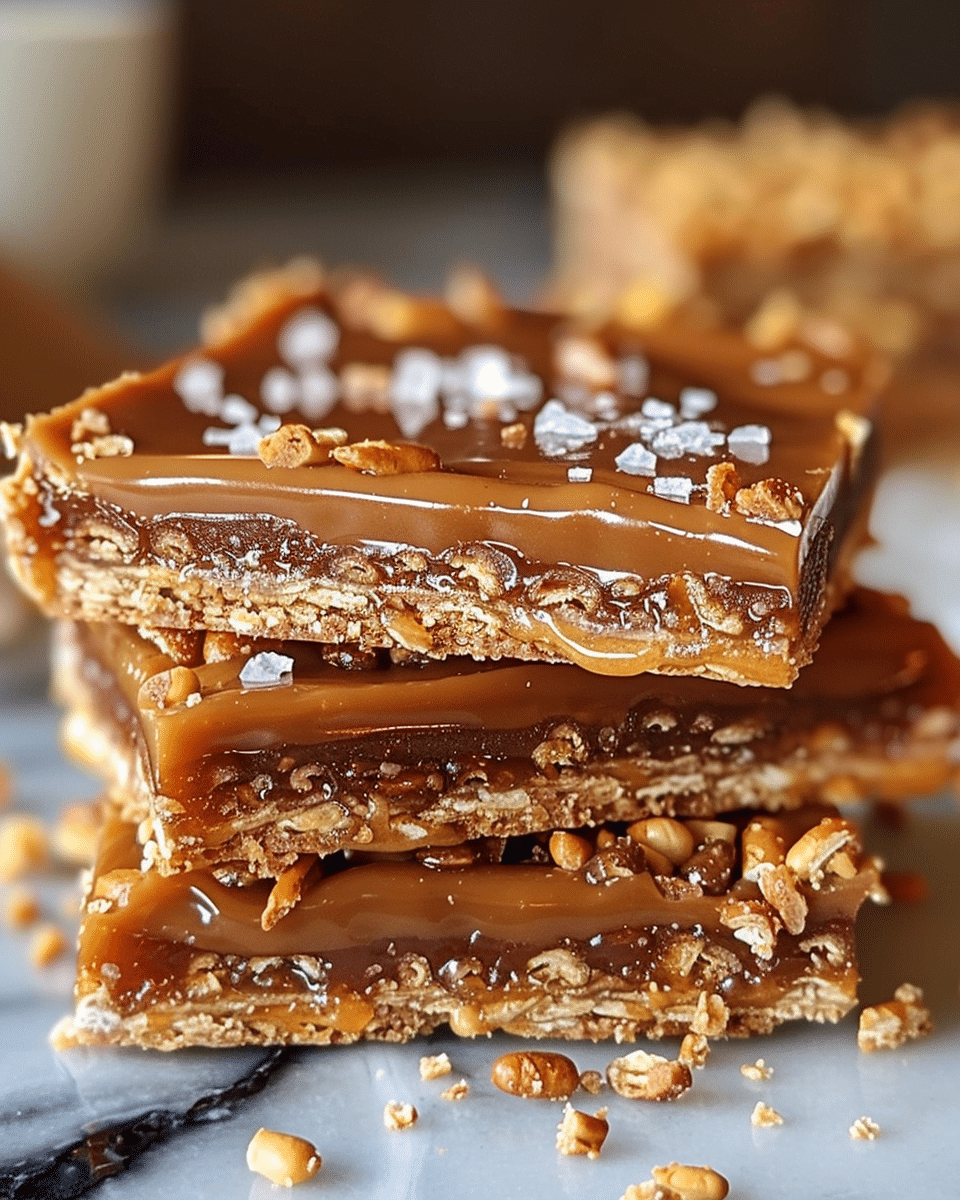 No-Bake Salted Caramel Pretzel Bars