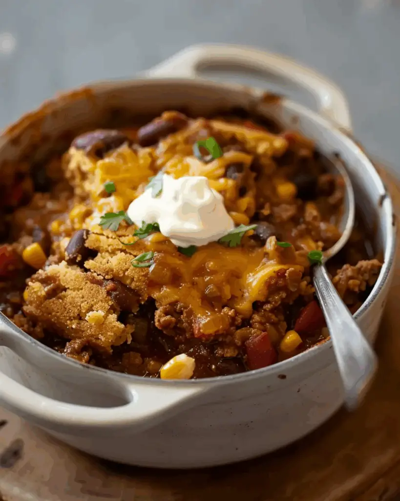 One-Skillet Hearty Chili and Cornbread Recipe