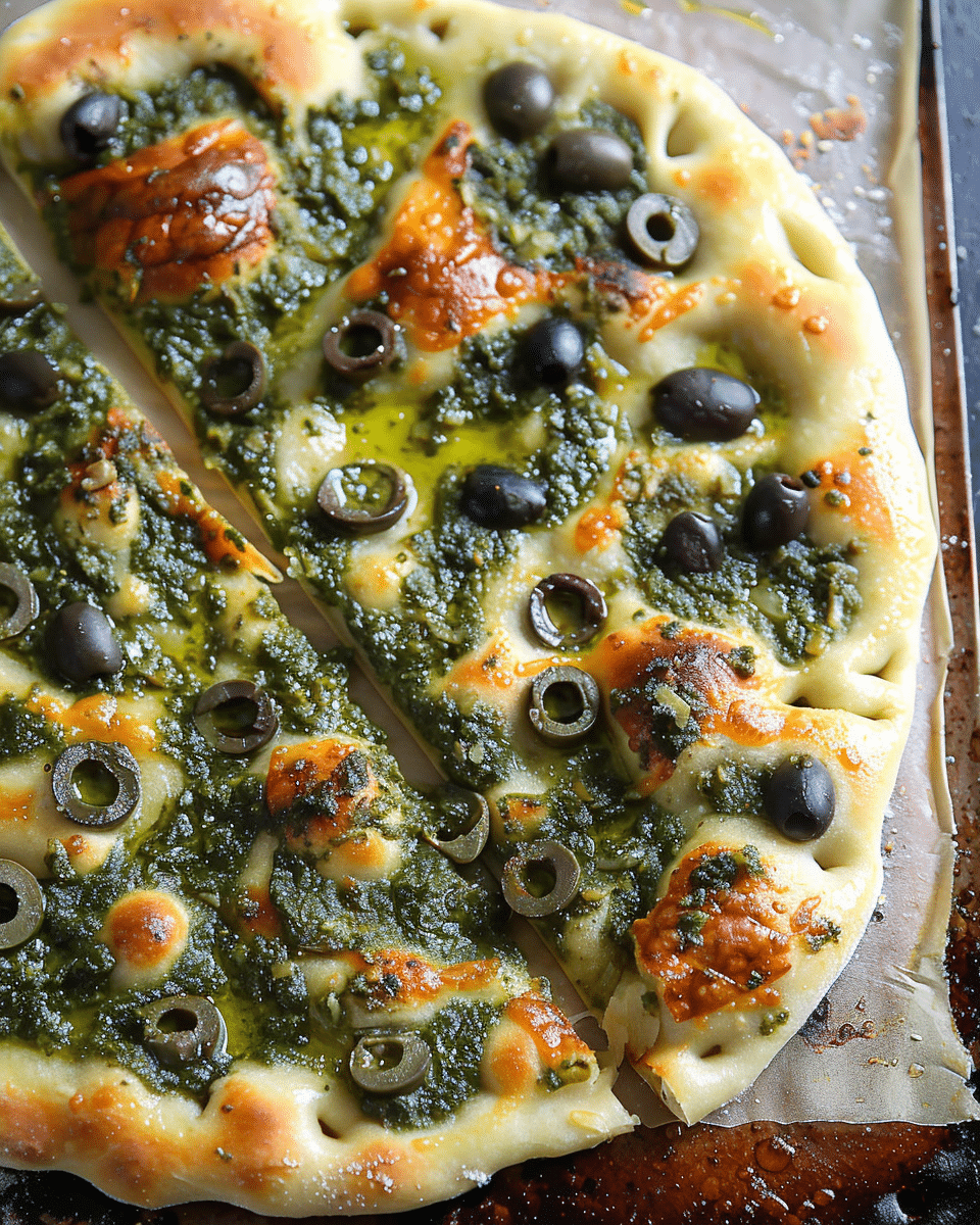 Pesto Olive Flatbread Recipe