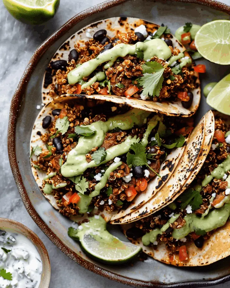 Black Bean Quinoa Tacos with Cilantro Lime Cashew Crema (Vegan, Dairy-Free)