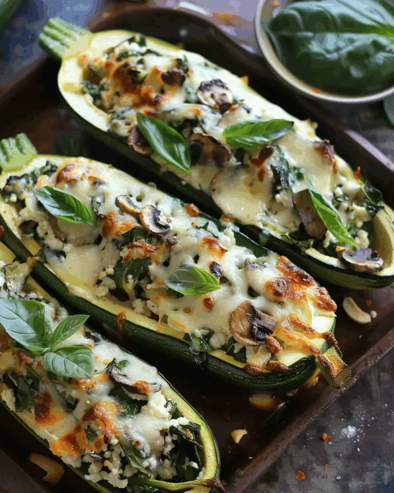 Spinach, Mushroom, and Ricotta Stuffed Zucchini Boats