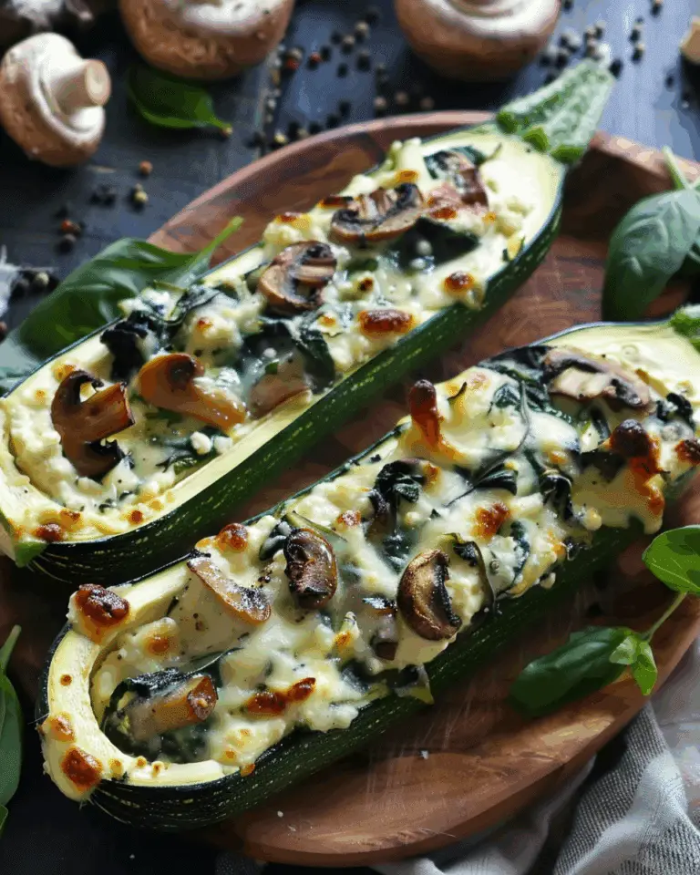 Spinach, Mushroom, and Ricotta Stuffed Zucchini Boats