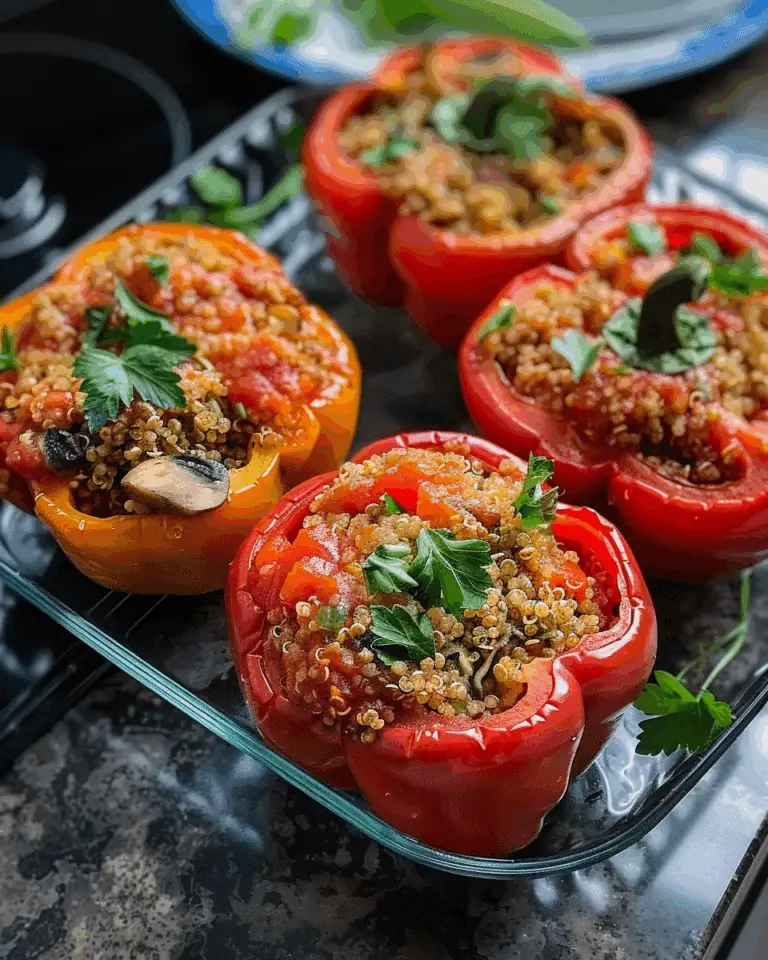 Stuffed Red Peppers with Quinoa, Mushrooms, and Turkey Recipe