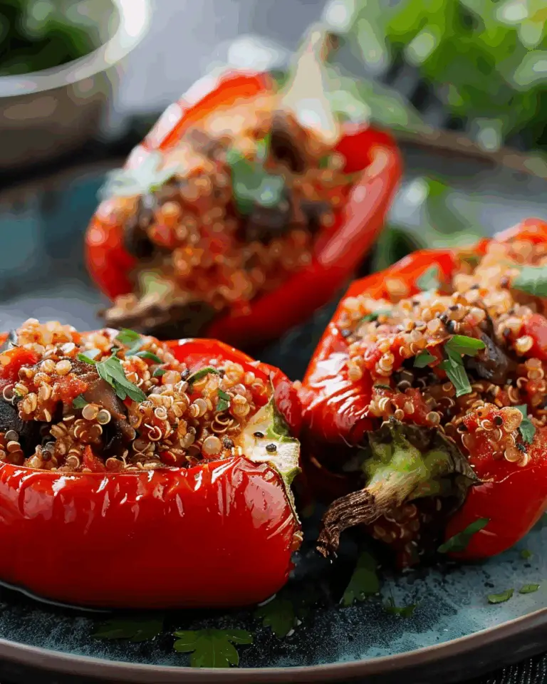 Stuffed Red Peppers with Quinoa, Mushrooms, and Turkey Recipe