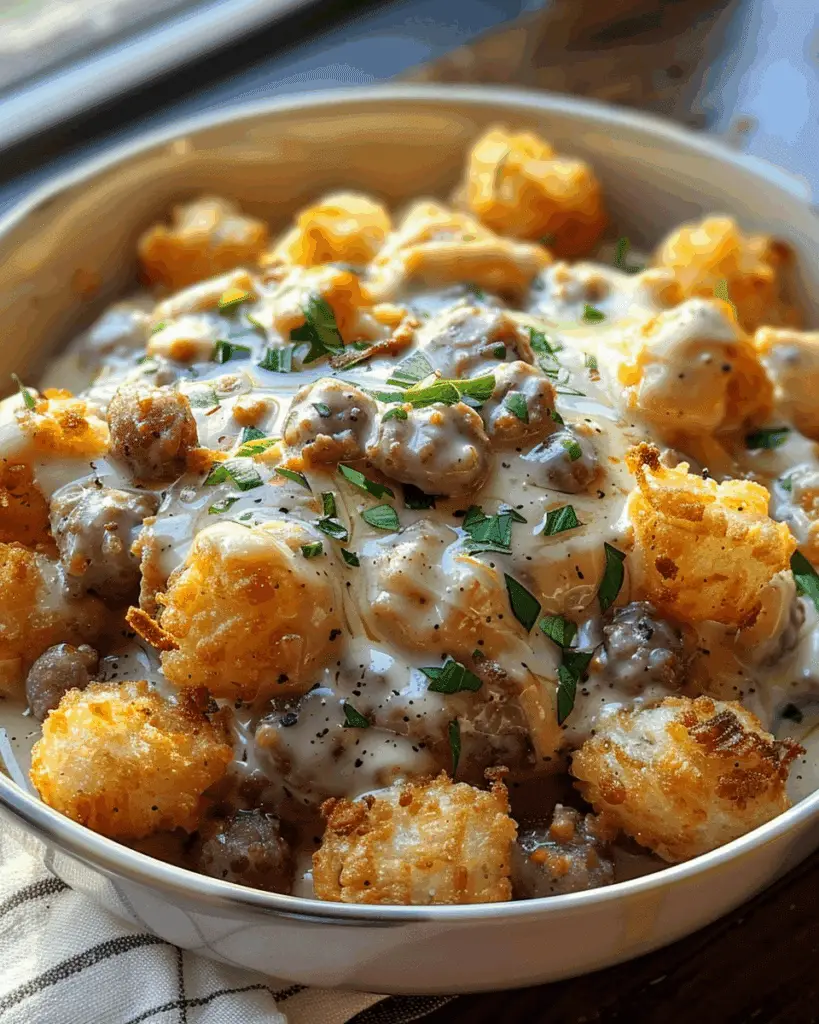 Tater Tot Breakfast Bowl with Sausage Gravy Bliss