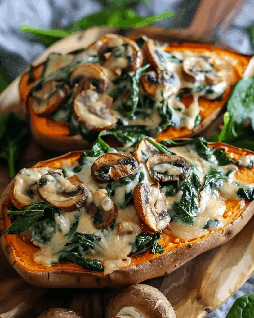 Creamy Mushroom and Spinach Stuffed Sweet Potatoes