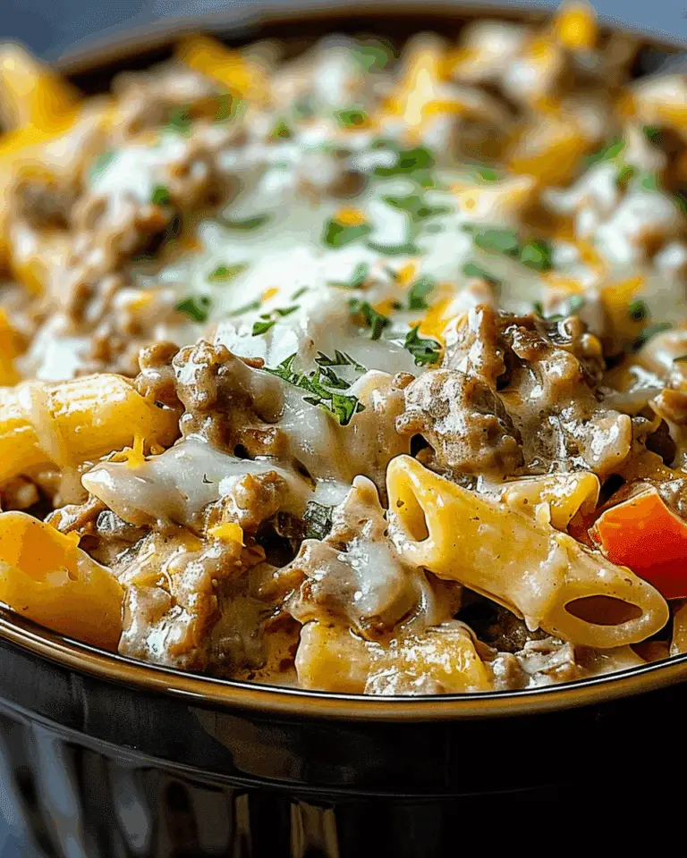 Creamy and Delicious Crockpot Philly Cheesesteak Pasta Casserole