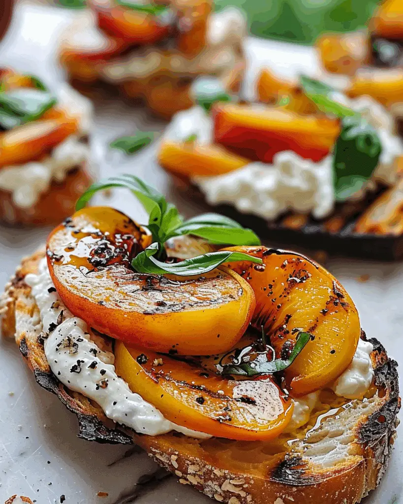 Grilled Peach and Burrata Crostini