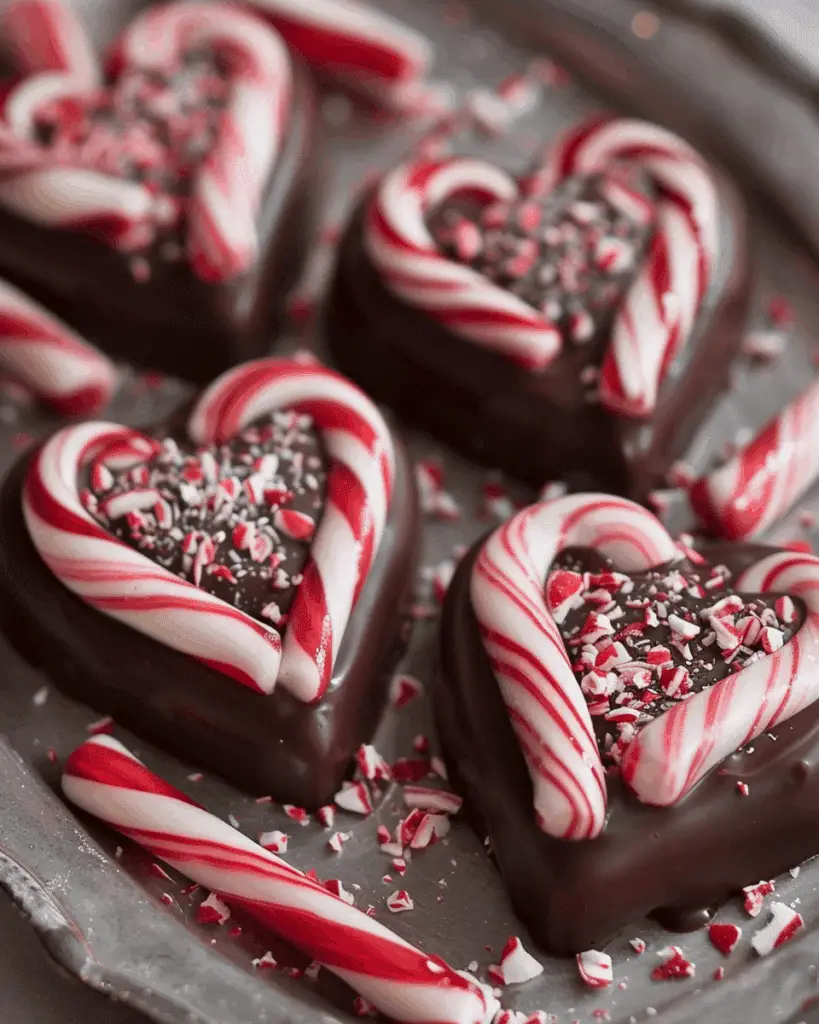 Candy Cane Chocolate Hearts