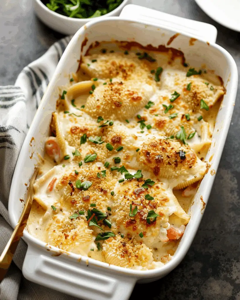 Creamy Baked Seafood-Stuffed Shells with Béchamel Sauce