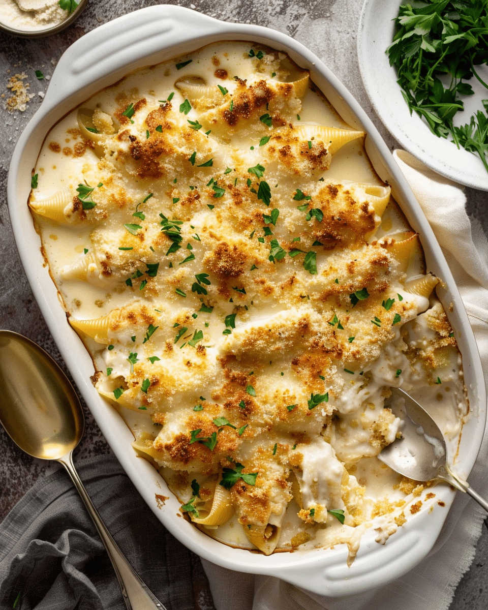 Creamy Baked Seafood-Stuffed Shells with Béchamel Sauce