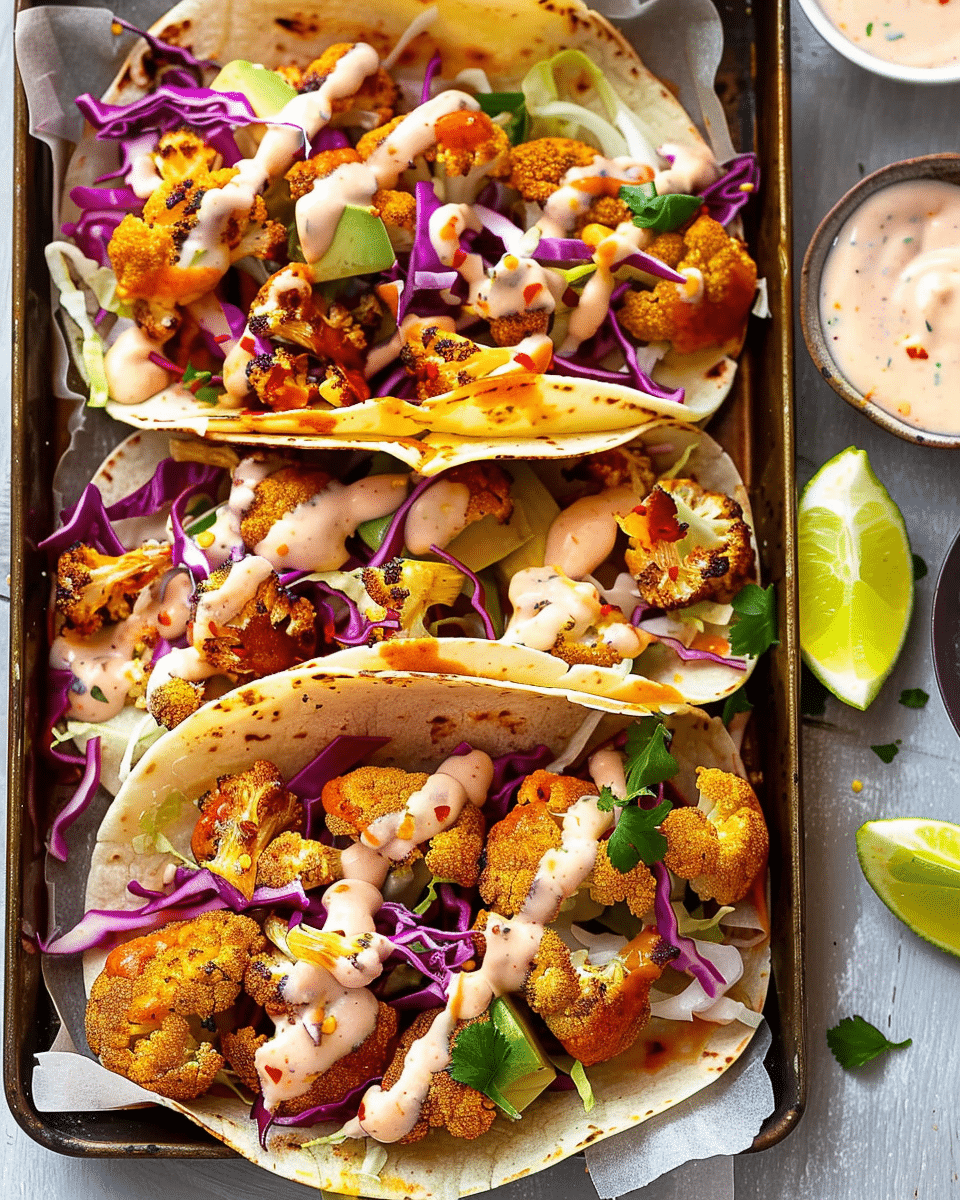 Crispy Cauliflower Tacos {with Sweet Chilli Mayo}