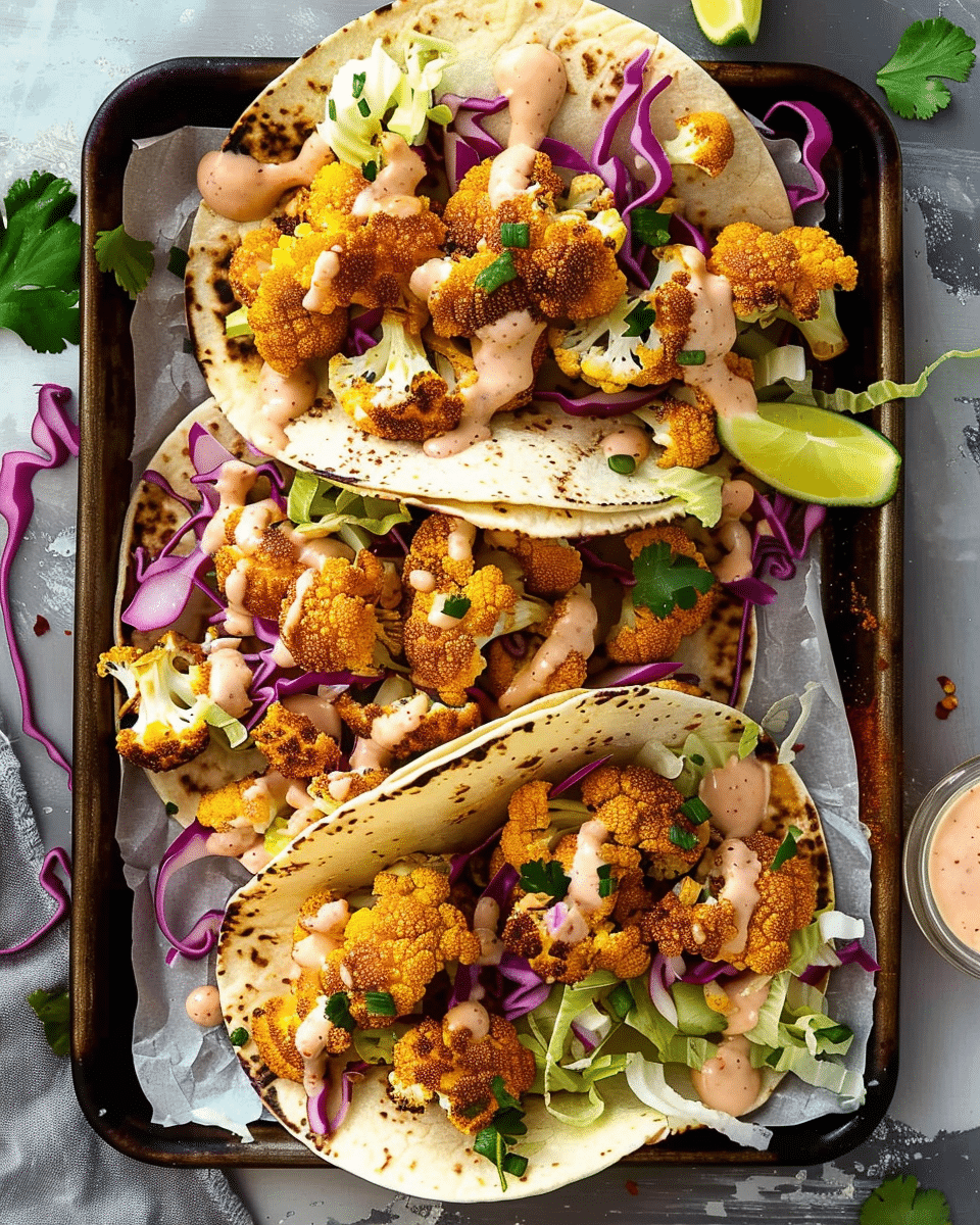 Crispy Cauliflower Tacos {with Sweet Chilli Mayo}