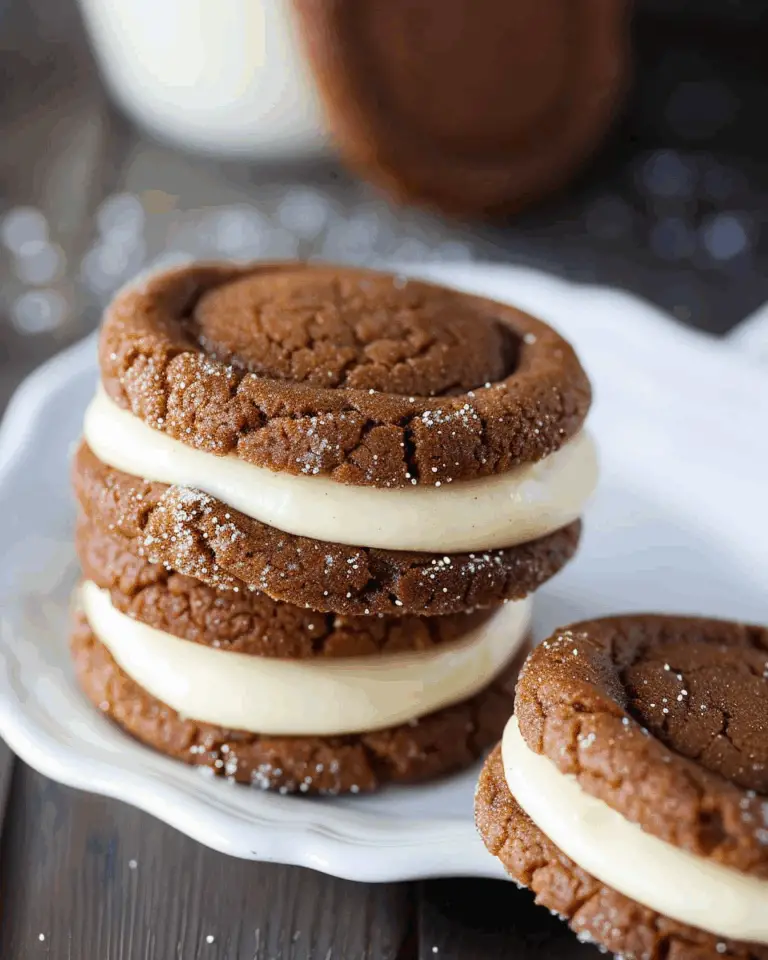 Ginger Molasses Sandwich Cookies with Eggnog Frosting