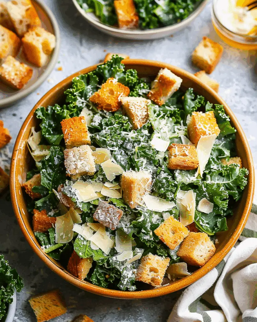 Kale Caesar Salad with Homemade Croutons