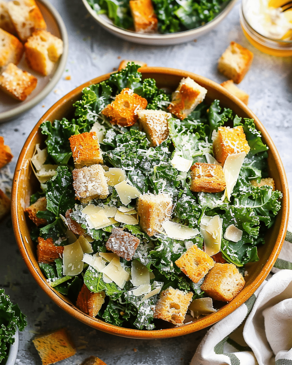 Kale Caesar Salad with Homemade Croutons