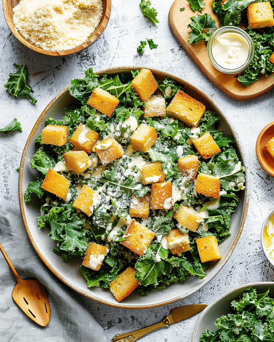 Kale Caesar Salad with Homemade Croutons