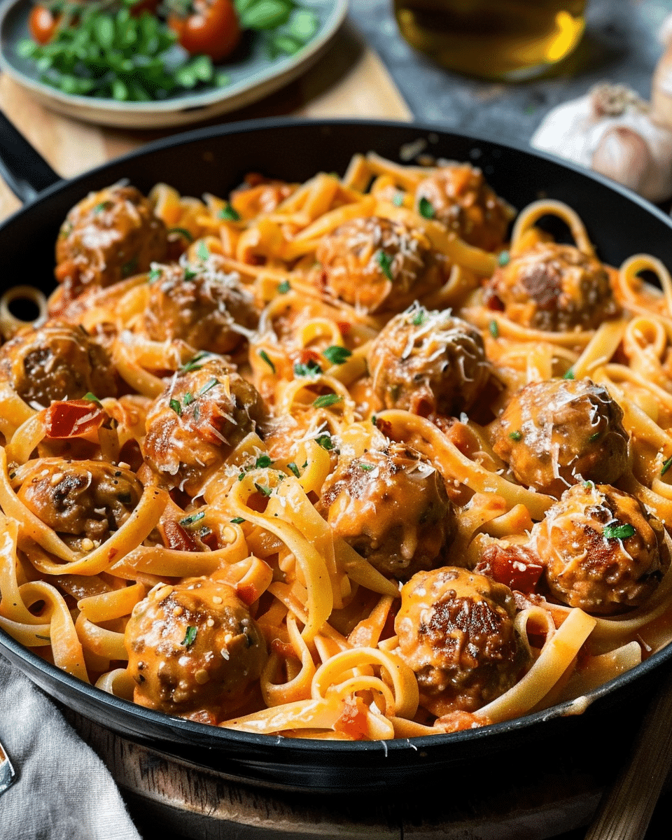 One-Pot Creamy Cajun Meatball Pasta