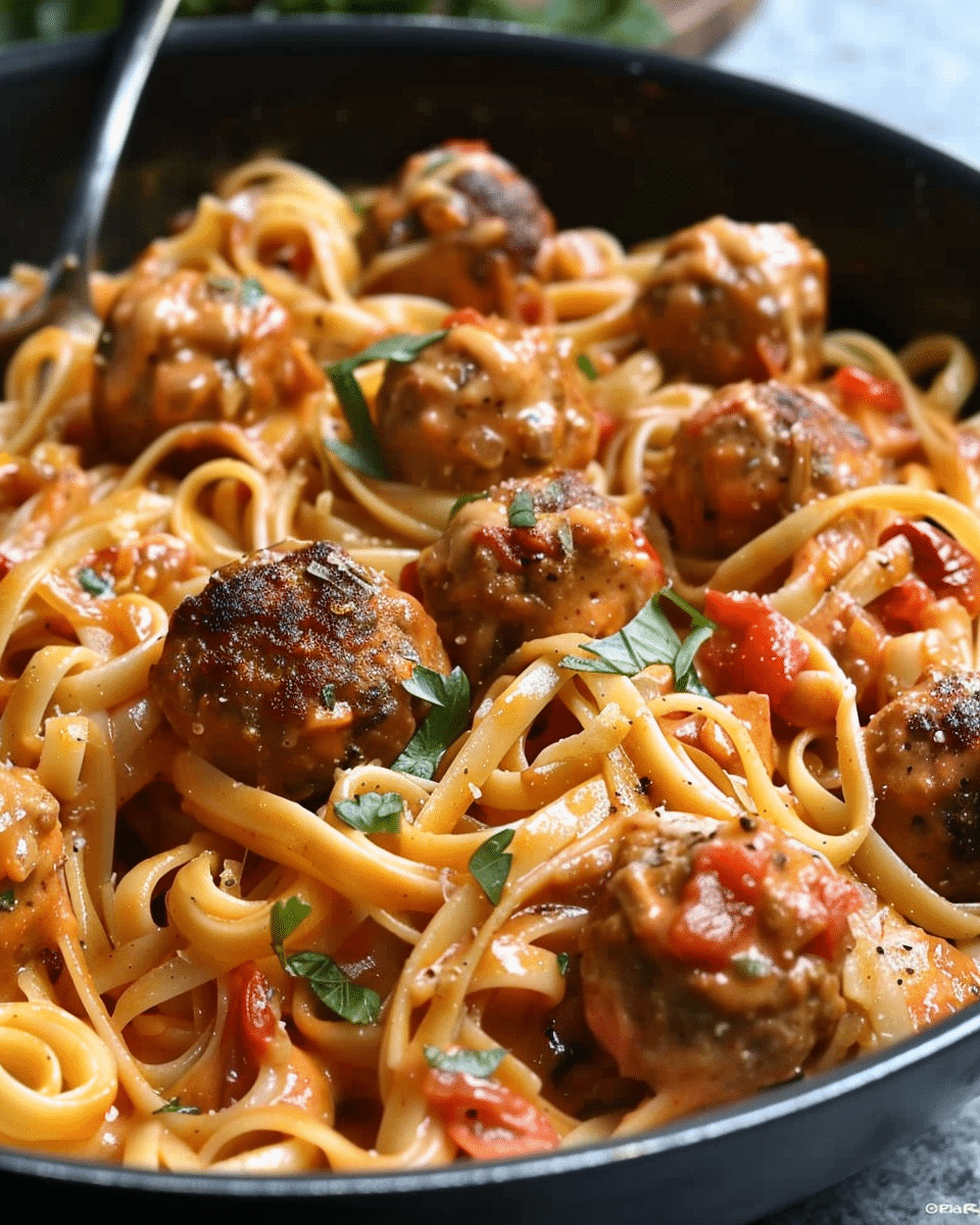 One-Pot Creamy Cajun Meatball Pasta