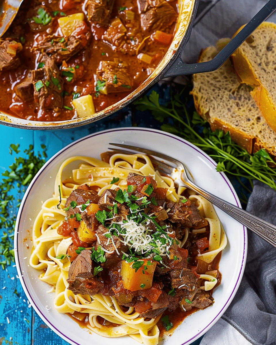 Pastitsada from Corfu: Beef Stew with Pasta