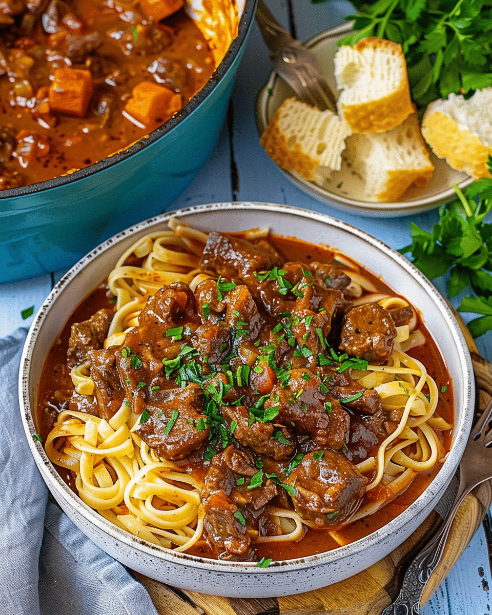 Pastitsada from Corfu: Beef Stew with Pasta