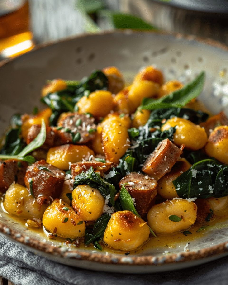 Pumpkin Gnocchi with Spinach and Sausage Recipe