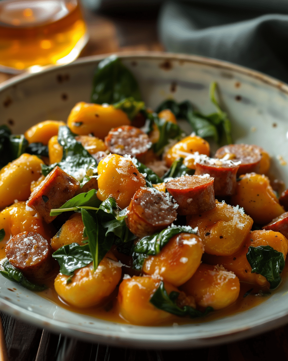 Pumpkin Gnocchi with Spinach and Sausage Recipe