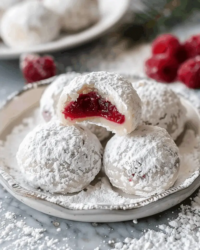 Raspberry Filled Almond Snowball Cookies