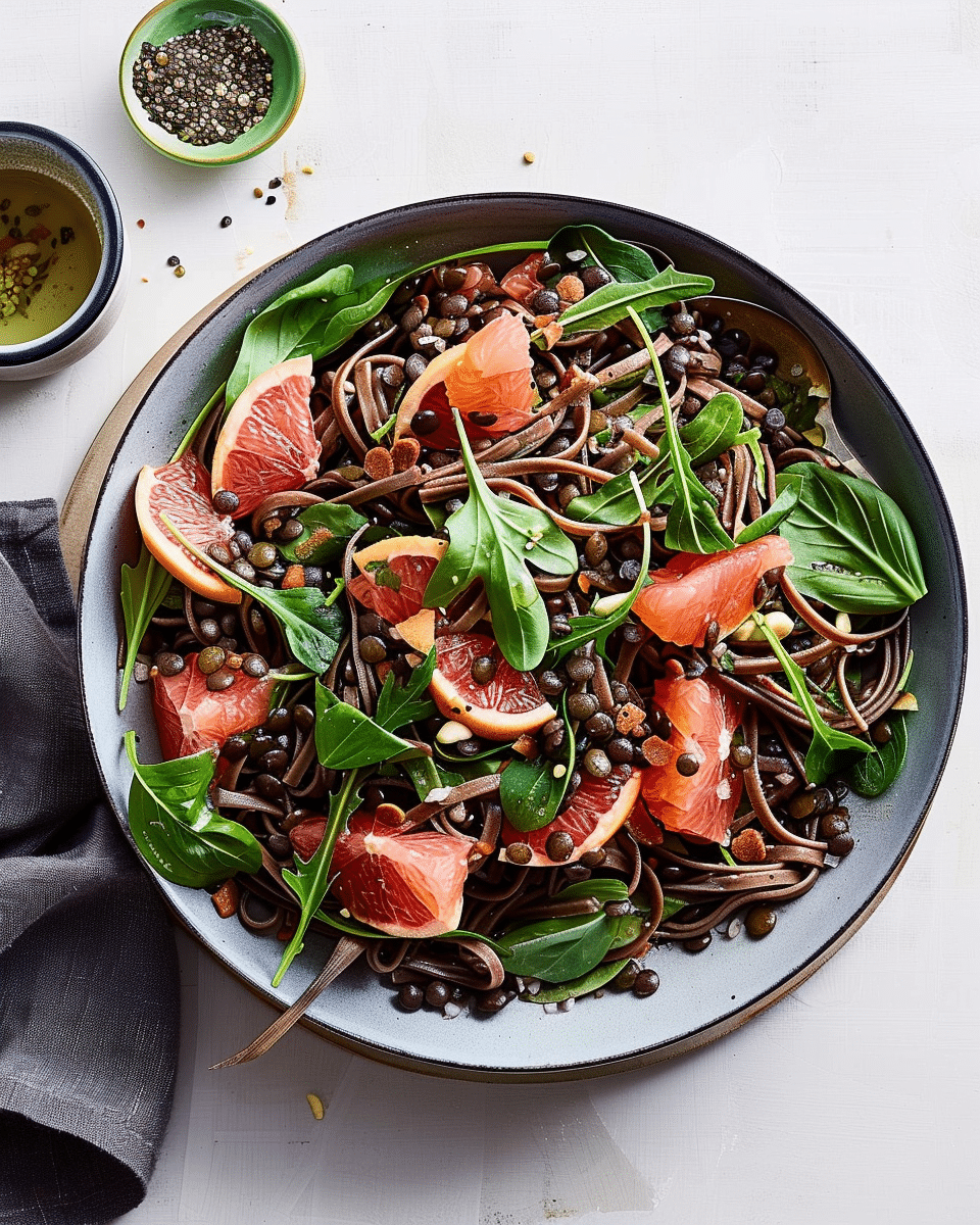 Black Noodle Salad with Lentils and Pink Grapefruit