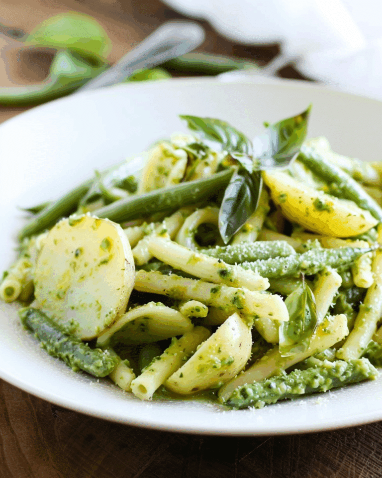 Corzetti Pasta with Pesto, Potatoes, and Green Beans