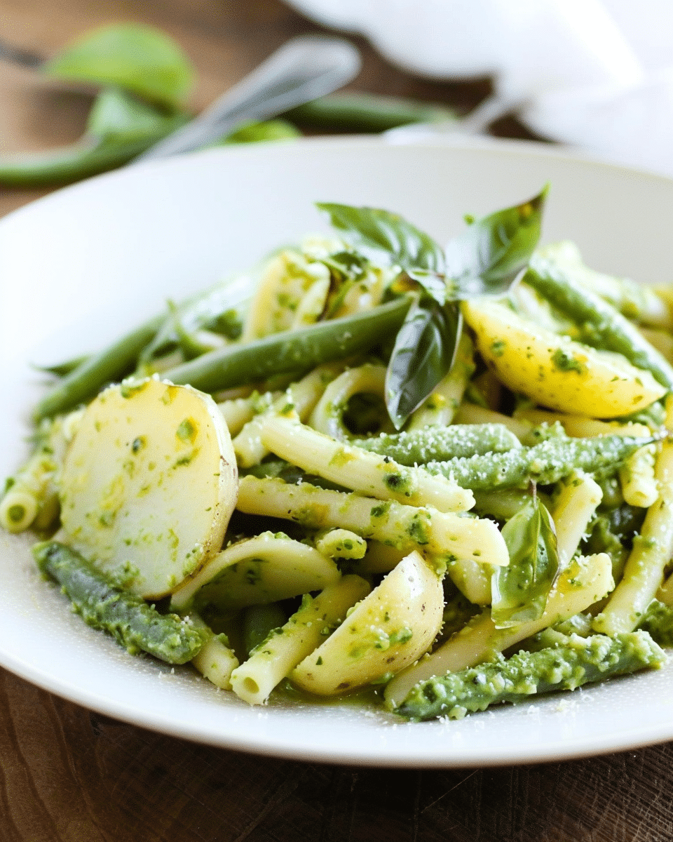 Corzetti Pasta with Pesto, Potatoes, and Green Beans