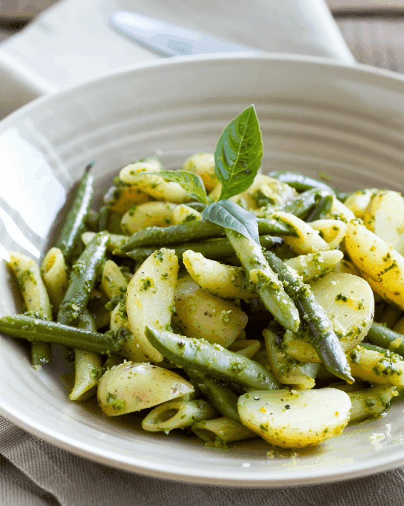 Corzetti Pasta with Pesto, Potatoes, and Green Beans