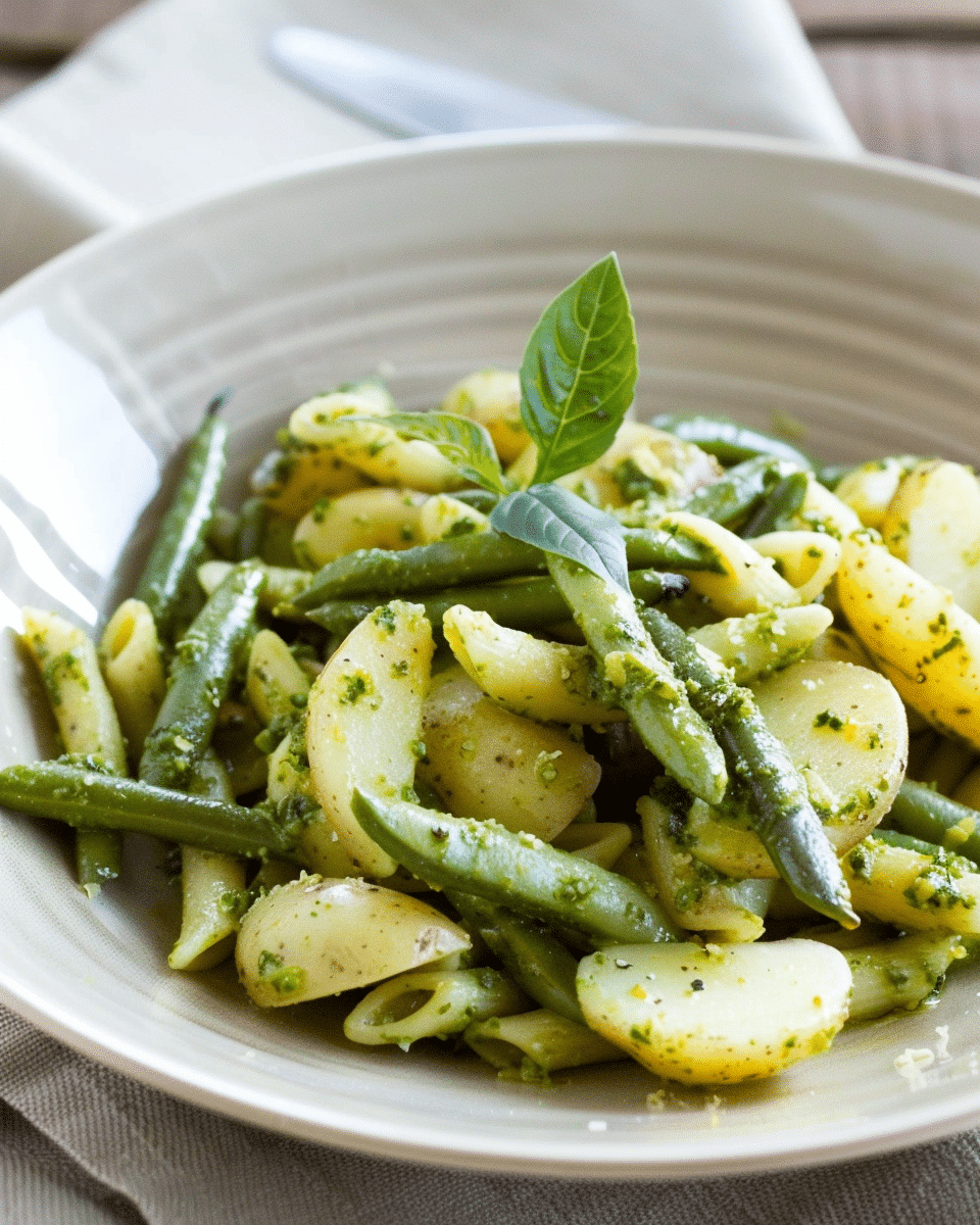 Corzetti Pasta with Pesto, Potatoes, and Green Beans