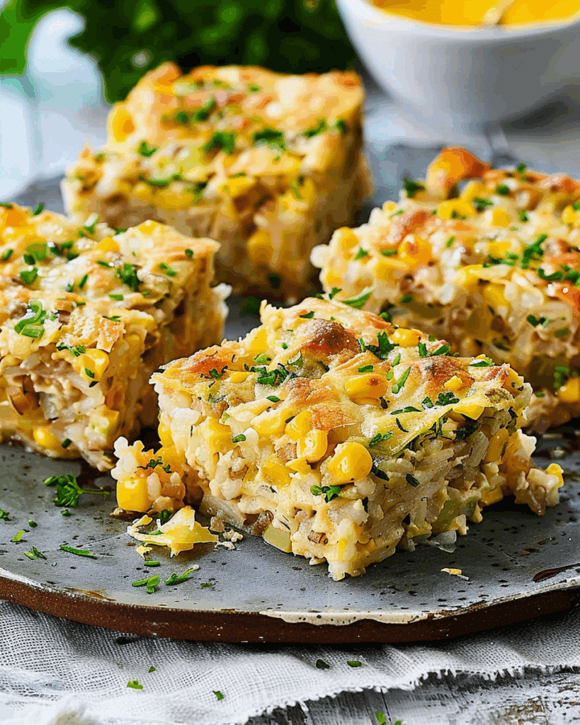 Easy Tuna, Sweetcorn and Rice Slice