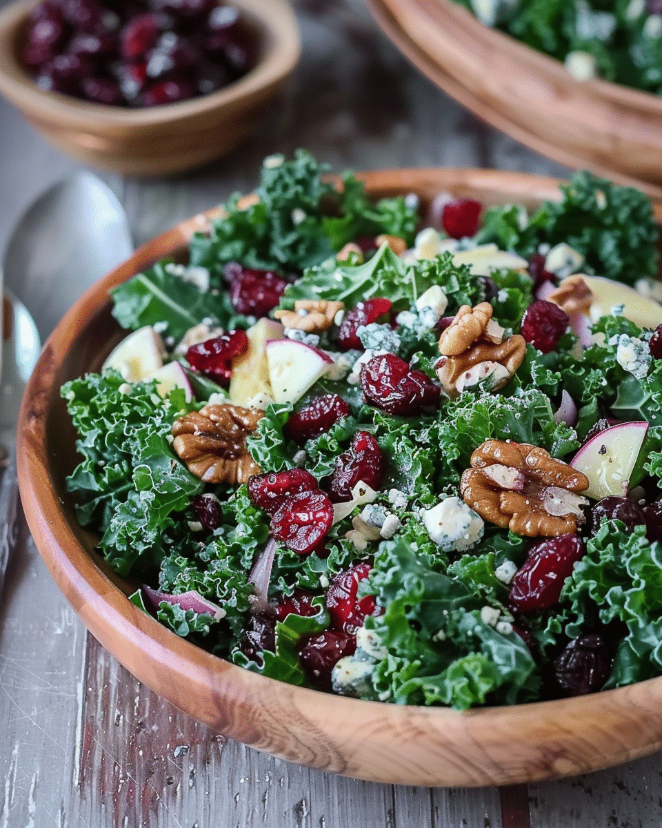 Maple Kale Salad with Cranberries and Blue Cheese