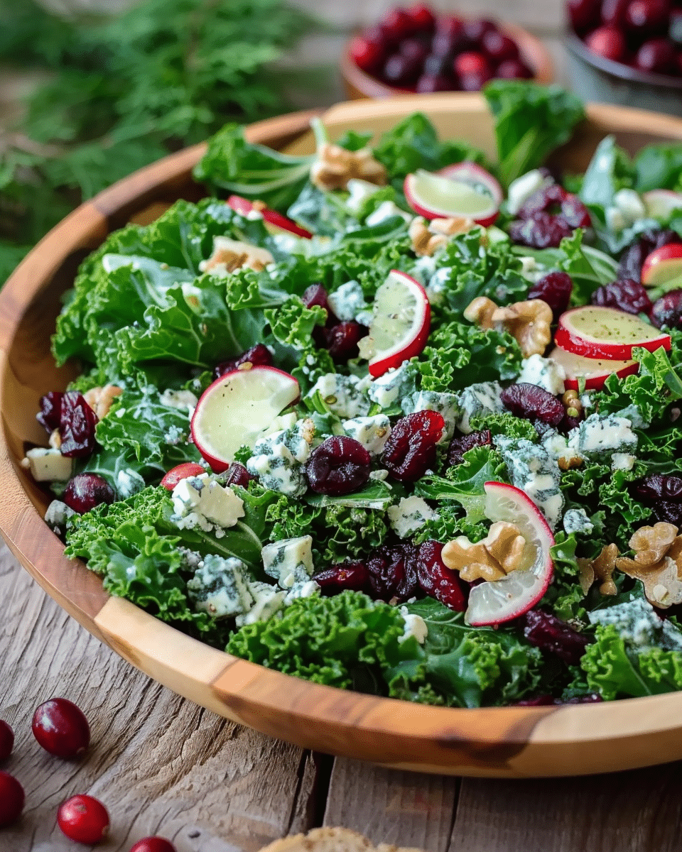 Maple Kale Salad with Cranberries and Blue Cheese