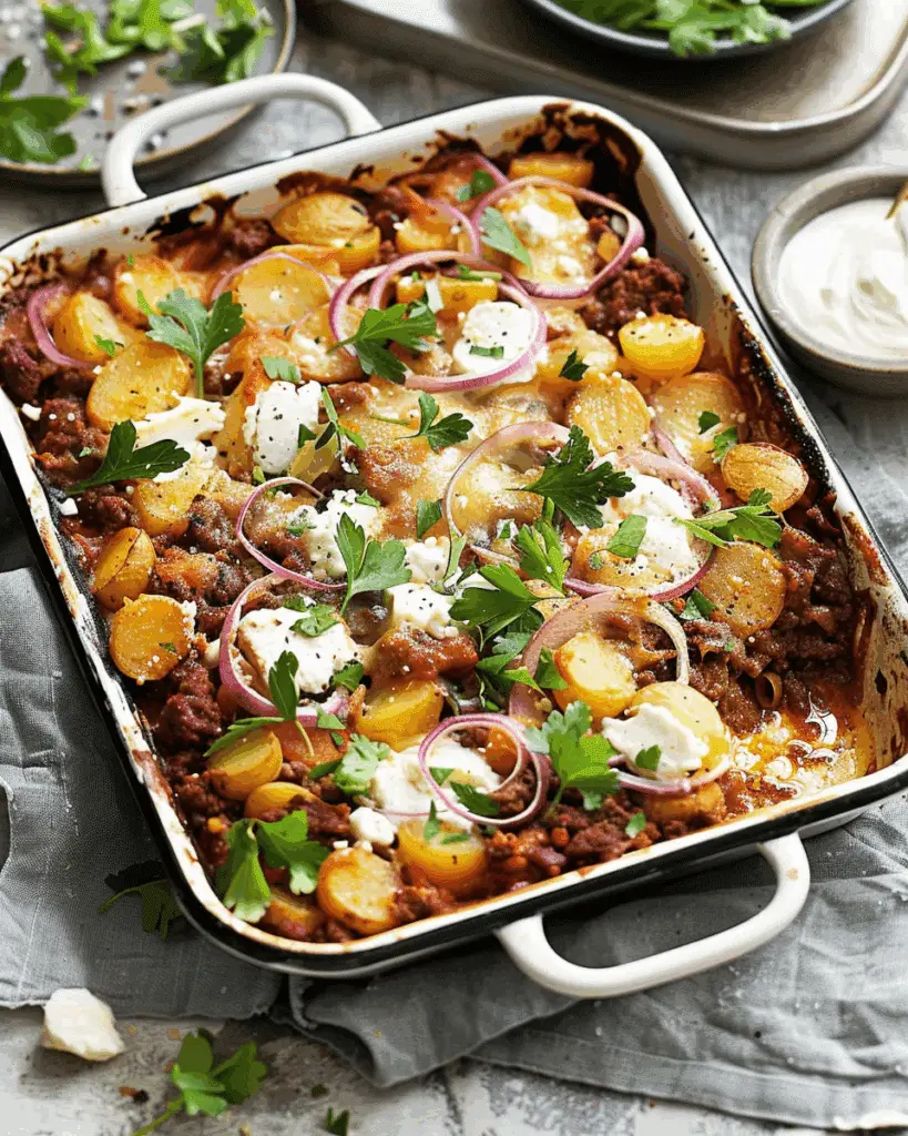 Potato, Beef and Fetta Tray Bake