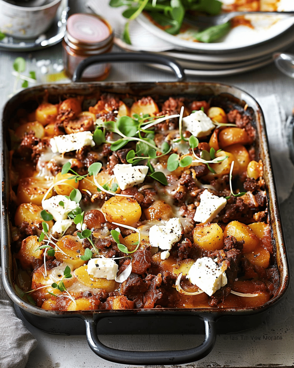 Potato, Beef and Fetta Tray Bake