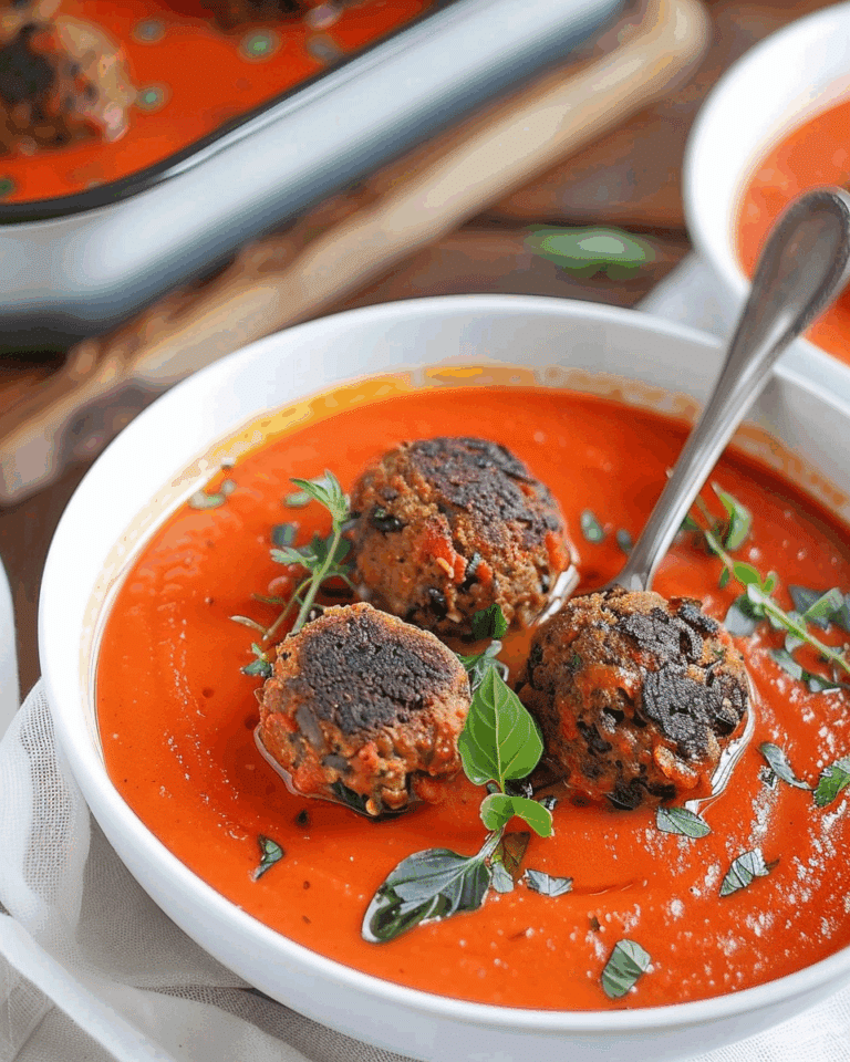 Red Pepper Soup with Black Bean "Meat"balls