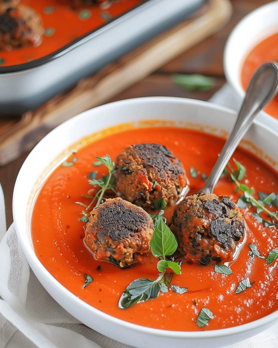 Red Pepper Soup with Black Bean "Meat"balls