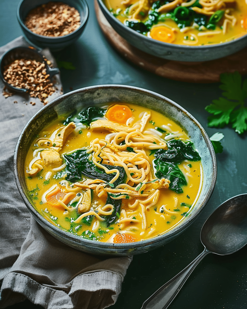 Ginger Turmeric and Greens Chicken Noodle Soup