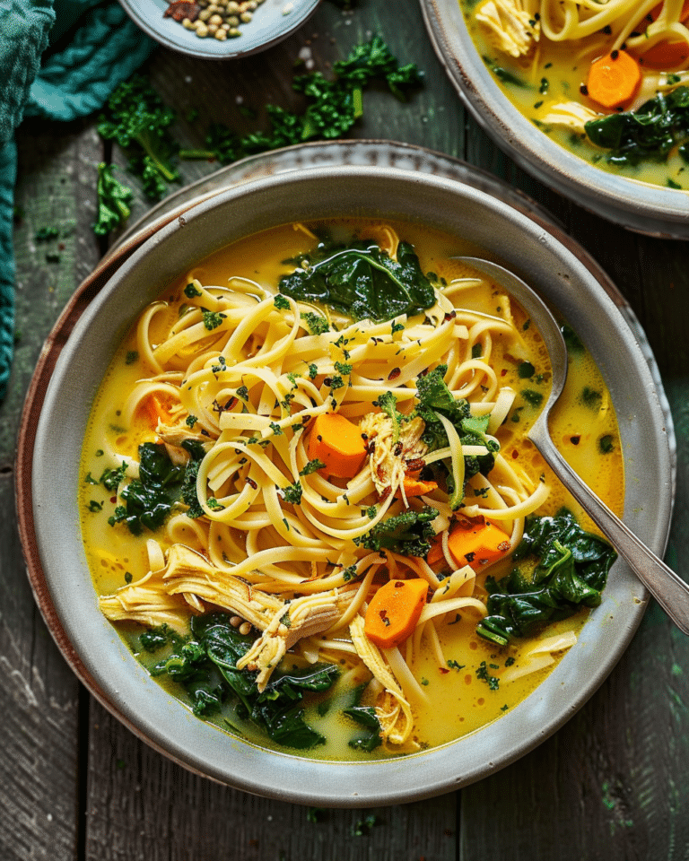 Ginger Turmeric and Greens Chicken Noodle Soup