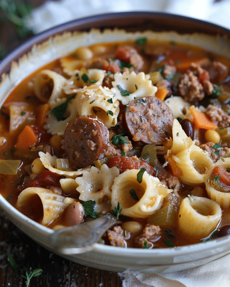 Minestrone with Hot Italian Sausage and Sacchetti Pasta