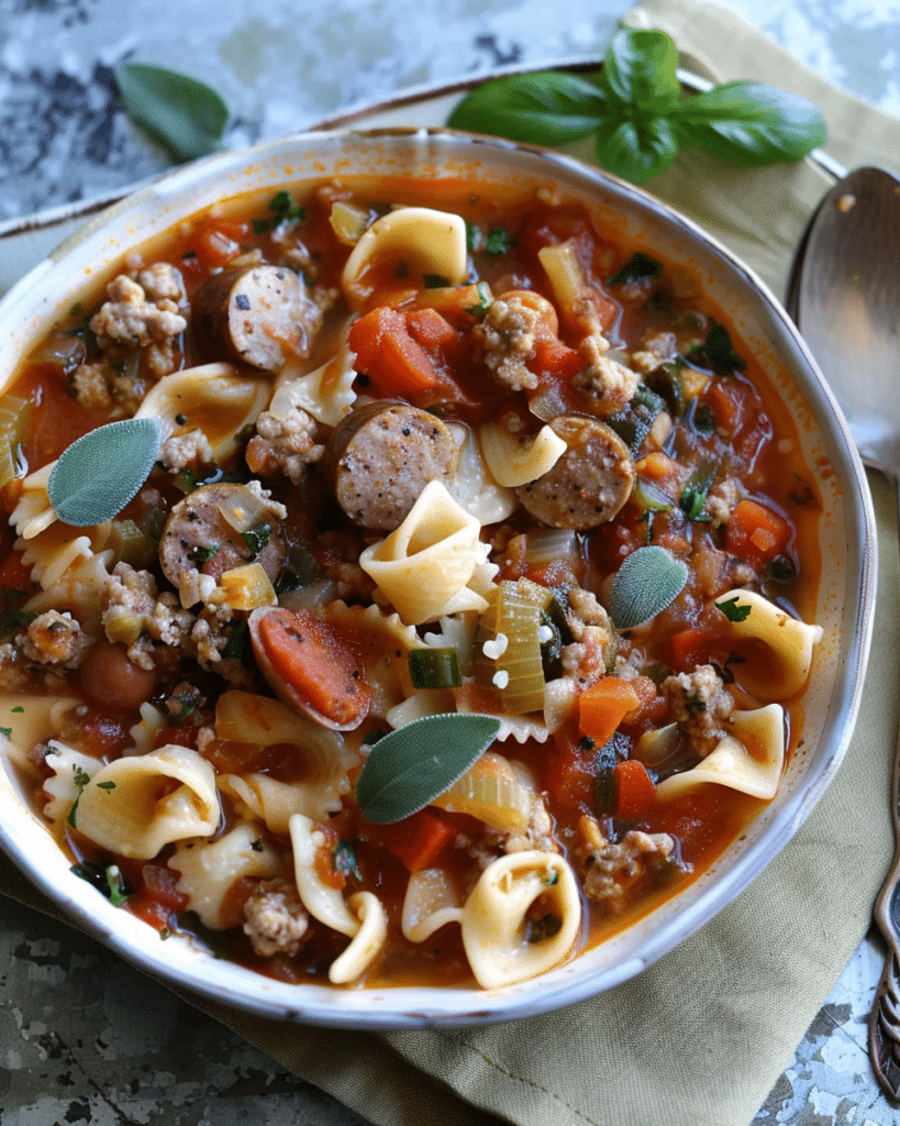 Minestrone with Hot Italian Sausage and Sacchetti Pasta